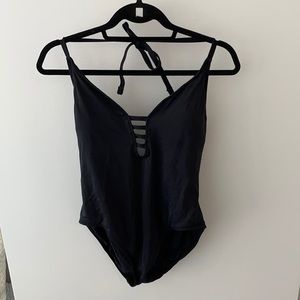 Nordstrom Black Plunge One Piece Swimsuit